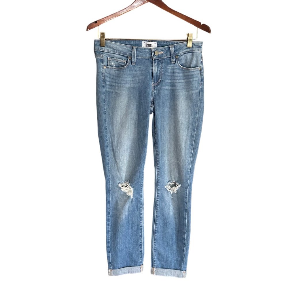 Paige Kylie Crop Distressed Rolled Cuff Denim Jeans Women’s Size 28